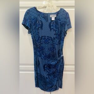 Jessica Howard Blue Patterned Wrap Dress Size 14 Zippered